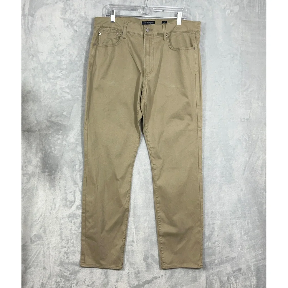 Lucky Brand Mens Pants 36x32 Khaki Tan 121 Slim Straight Cotton Stretch Chino
